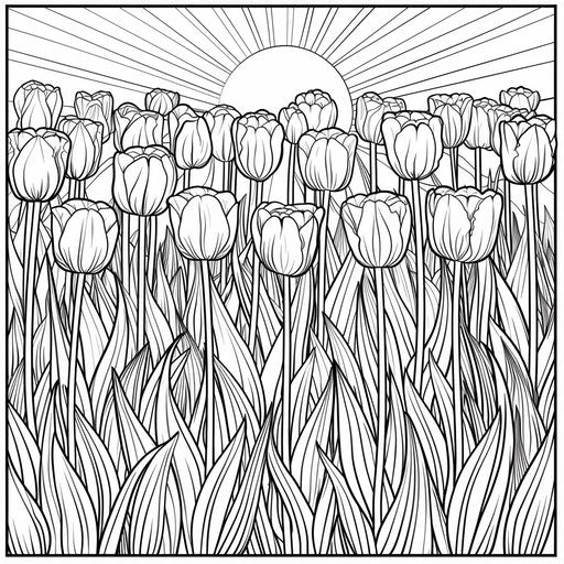 Field of blooming tulips under a bright sun