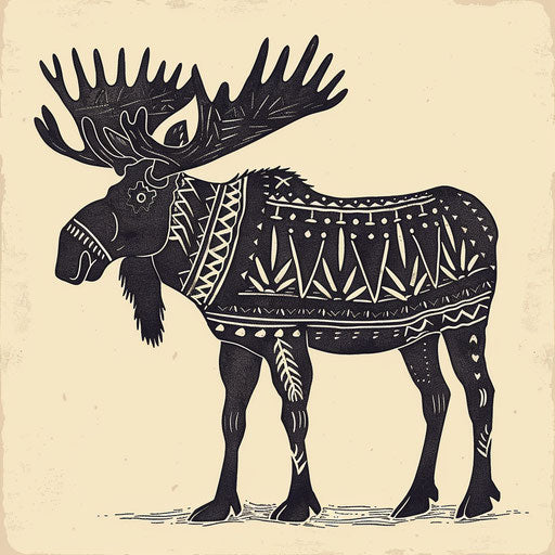 Rustic flat tattoo sketch of a moose in a folk art style