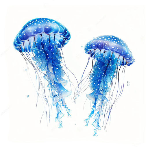 Realistic jellyfish clipart on flat white background, smooth gradients and high detail