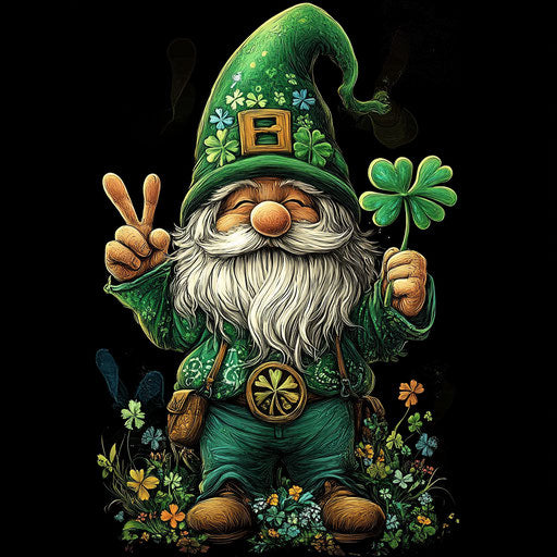 St. Patrick's Day Gnome with Clover and Peace Sign Poster Print