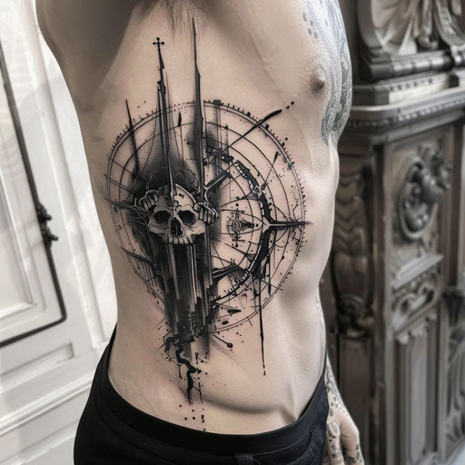 Rib tattoos for men with gothic elements