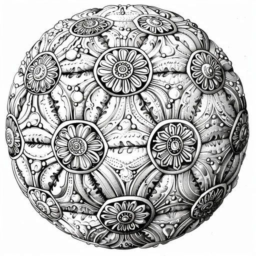 Soccer ball with intricate patterns. Coloring book page
