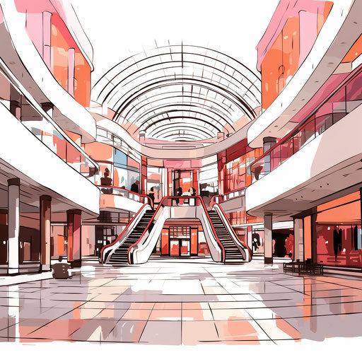 Shopping mall illustration in Chiaroscuro Art style