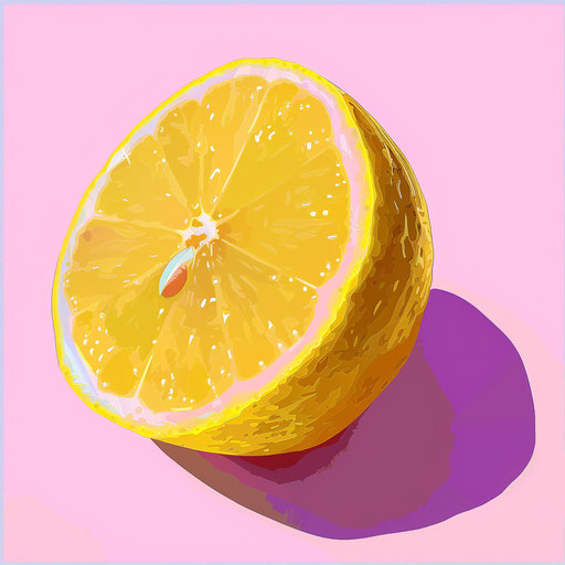 Photo-realistic lemon clipart with flat random color background