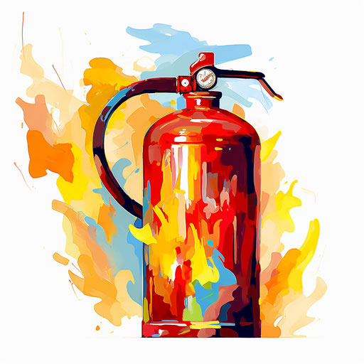 Illustration of a fire extinguisher in the style of Impressionistic Art, on white background
