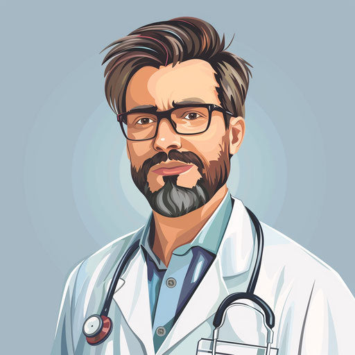 Doctor in photo realistic style with flat random background