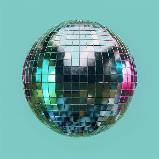 Realistic disco ball clipart with flat teal background