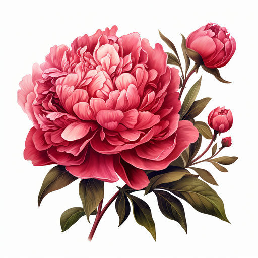 Peony clipart in the style of Chiaroscuro Art, on a white background