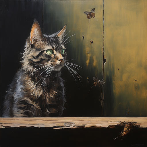 manx cat starring at an insect