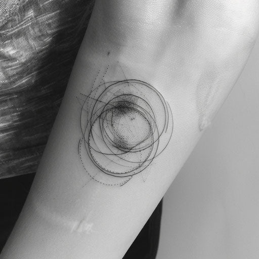 Zen geometric tattoo design, minimalist circles on white