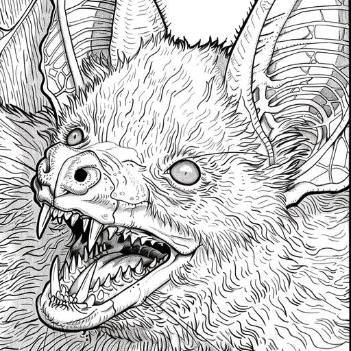 Detailed close-up of bat with sharp teeth