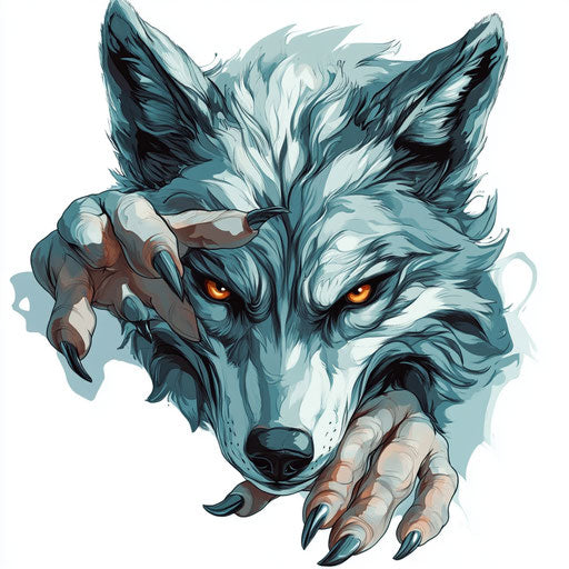 Realistic wolf tattoo sketch on pure white background