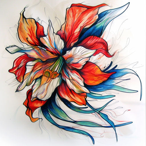 Expressionist narcissus flower tattoo on white canvas