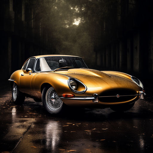 Golden jaguar e type car