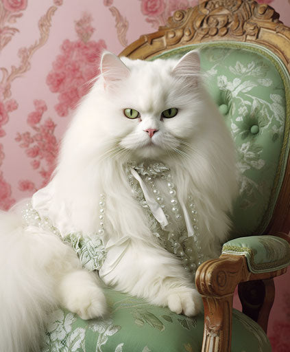 White Persian cat on a white wooden chair