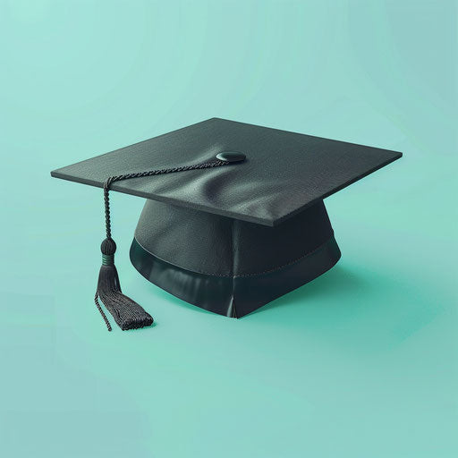 Realistic graduation cap clipart on flat, serene aqua background
