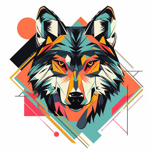 Geometric wolf tattoo sketch with cartoonish expressions