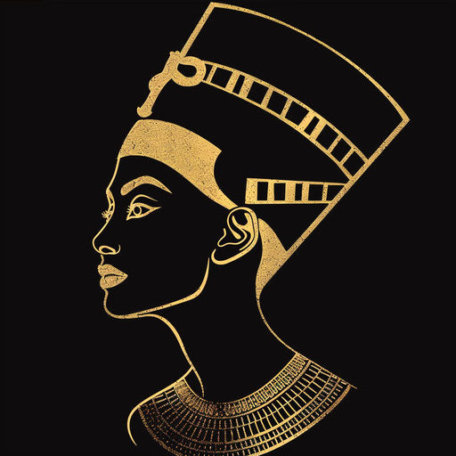 Egyptian queen in flat tattoo with golden headdress
