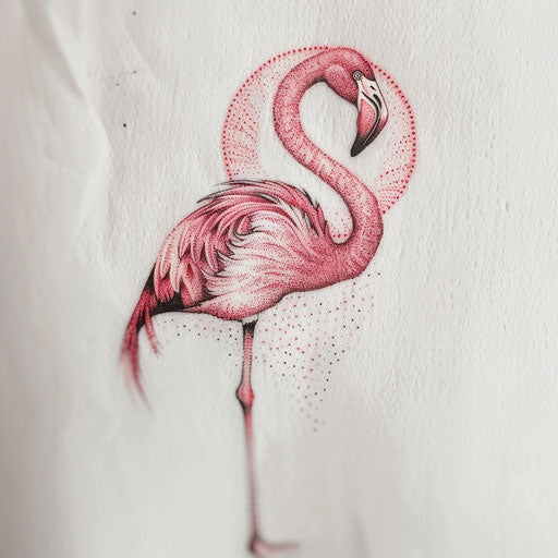 Flamingo tattoo in pointillism on white background
