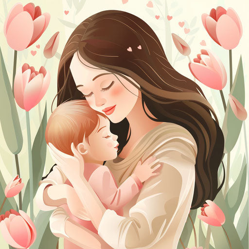 Mother's Day clipart in photo-realistic style with random flat background, glossy finish, and sharp outlines