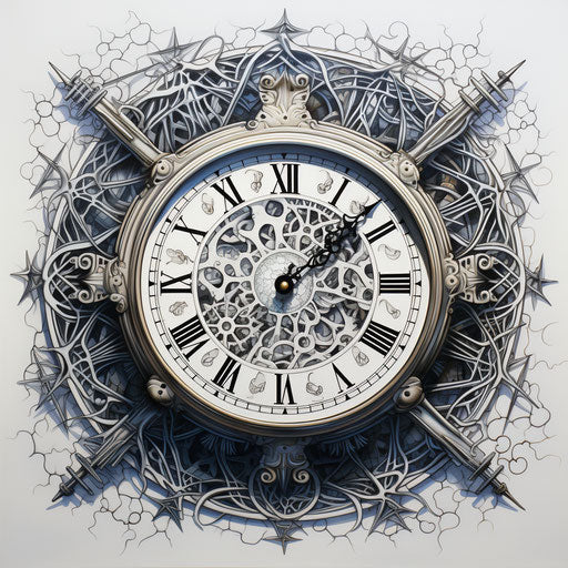 Clock drawing by Tim McKim, Asian-inspired dreamlike style