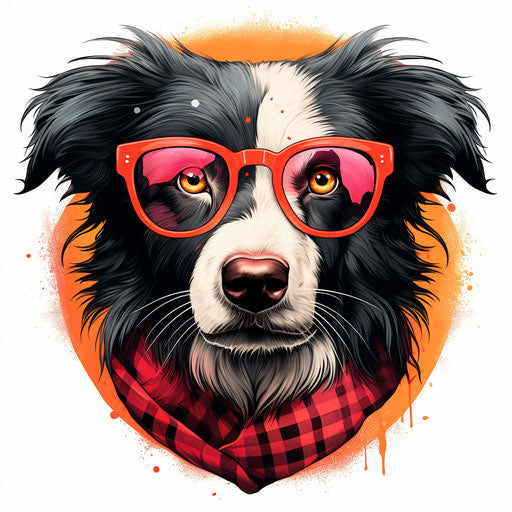 Border Collie dog with glasses, graphic design style