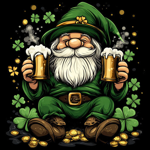 St. Patrick's Day gnome with two mugs of beer