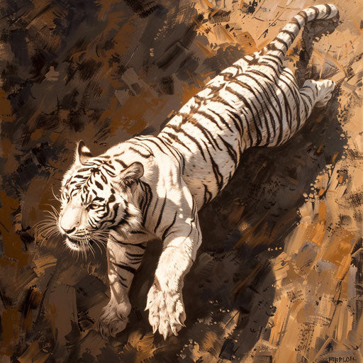 White tiger exploring vast open savannah