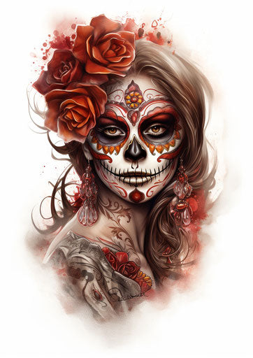 Day of the Dead girl tattoo, digitally enhanced style