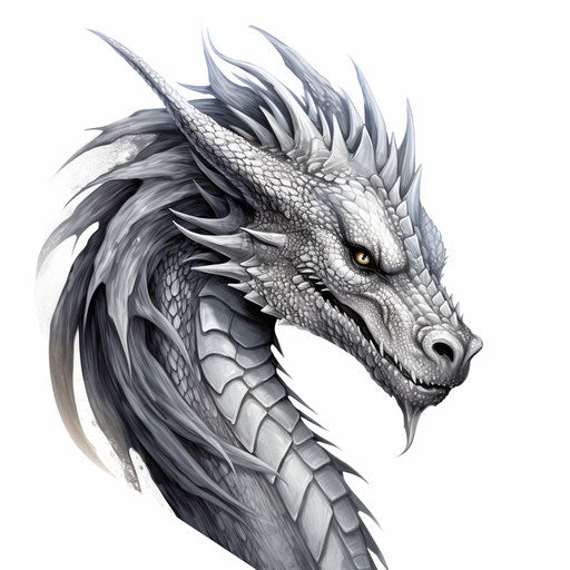 Realistic silver and gray dragon tattoo