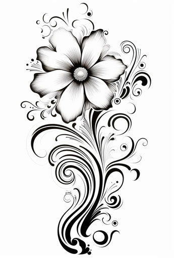 Indian flower with scrolls on white