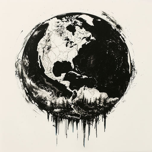 High-contrast flat tattoo sketch of Earth