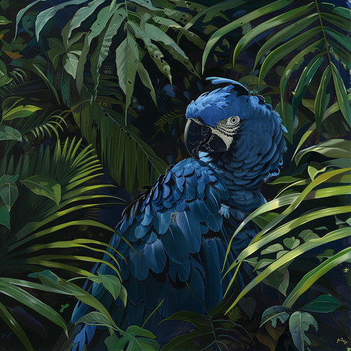 The Spix's macaw hiding in the lush tropical rainforest