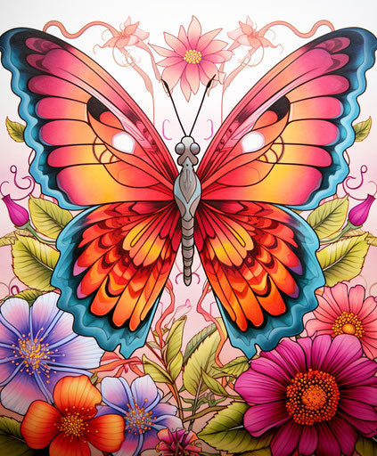 Beautiful flower butterfly coloring page, bold style