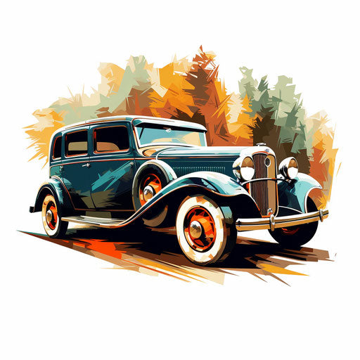 Car cartoon in the style of Impressionistic Art, on white background