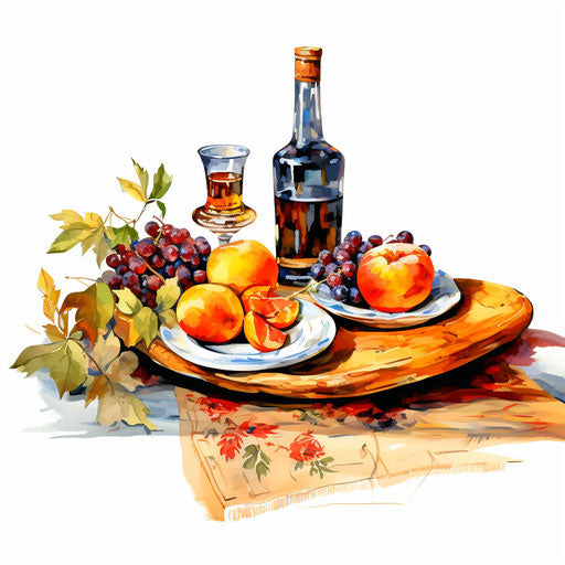 Table clipart in the style of oil painting, on white background