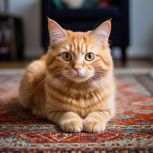Ginger cat lying on a carpet