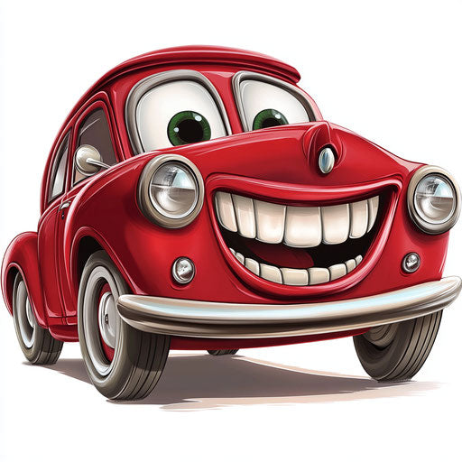 Red car caricature with human characteristics