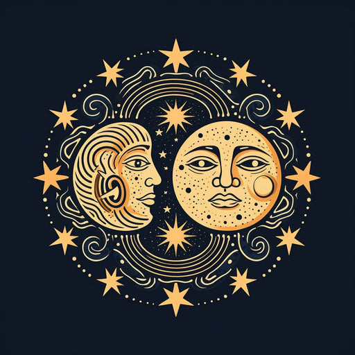 Vintage style sketches of the sun, moon and stars
