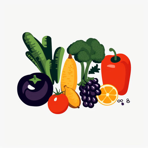 Minimalist fruits and vegetables illustration on white background