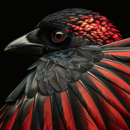 Black bird with red wings, inquisitive look