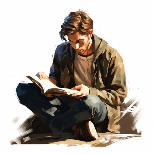 Reading book clipart in Chiaroscuro Art style on white background