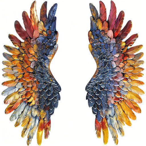 Angel wings clip art on white background, rich colors