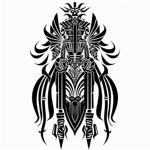 Tattoo design of The Chariot tarot card in tribal art style