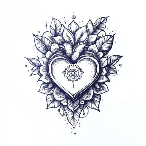 Heart with intricate mandala on hand, flat tattoo style