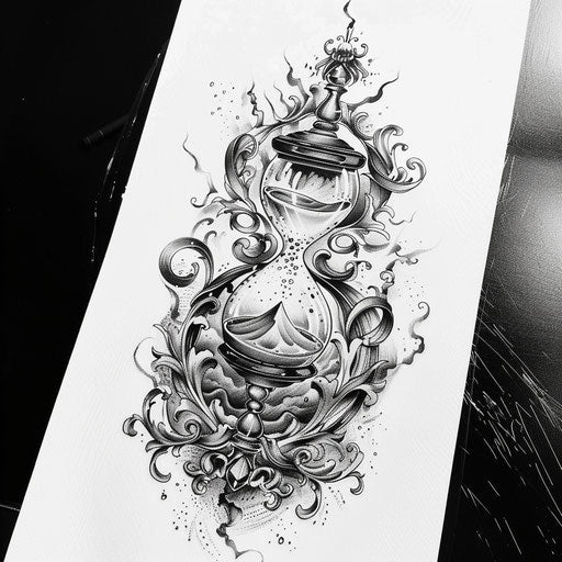 Sketch of a mystical hourglass with sands of time