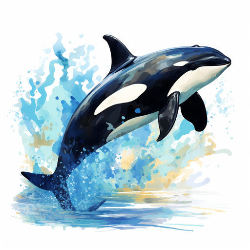 Orca clipart in the style of Impressionistic Art, on a white background
