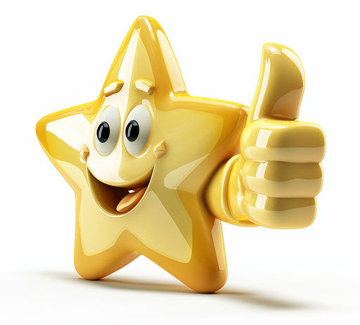 Vector star giving thumbs up, Zeiss Otus 85mm f/1.4 Apo Planar T* style, light gold and yellow