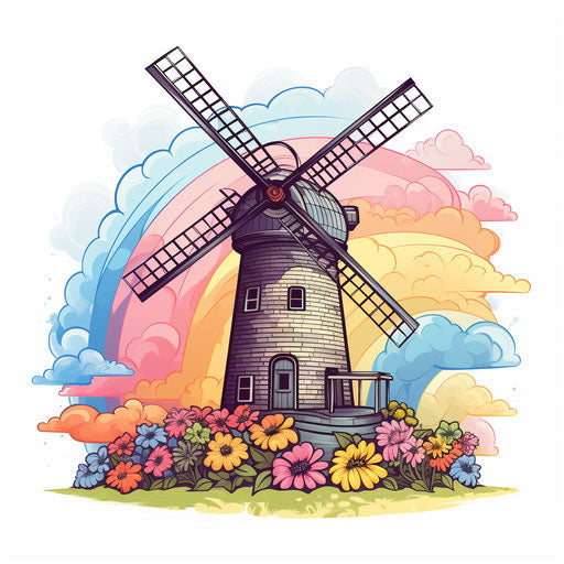 Windmill graphic in Pastel Colors Art style