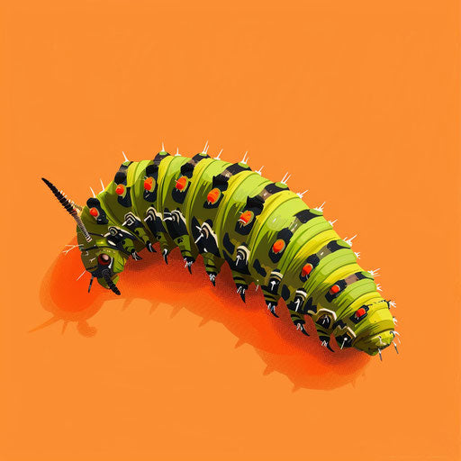 Realistic caterpillar clipart on sunset orange background